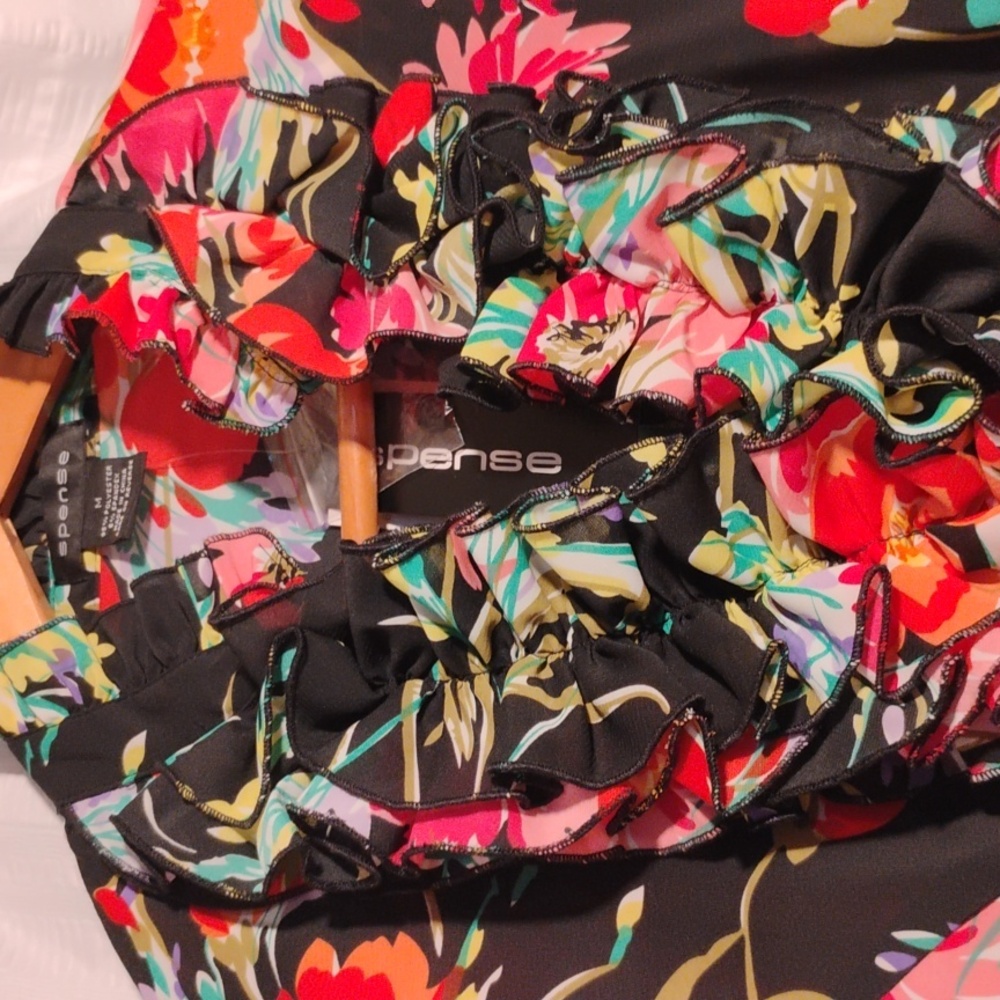 Sense floral ruffled V-neck blouse